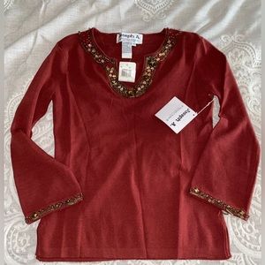 NWT Joseph A Women’s Rust Color Sweater with Beading Size S